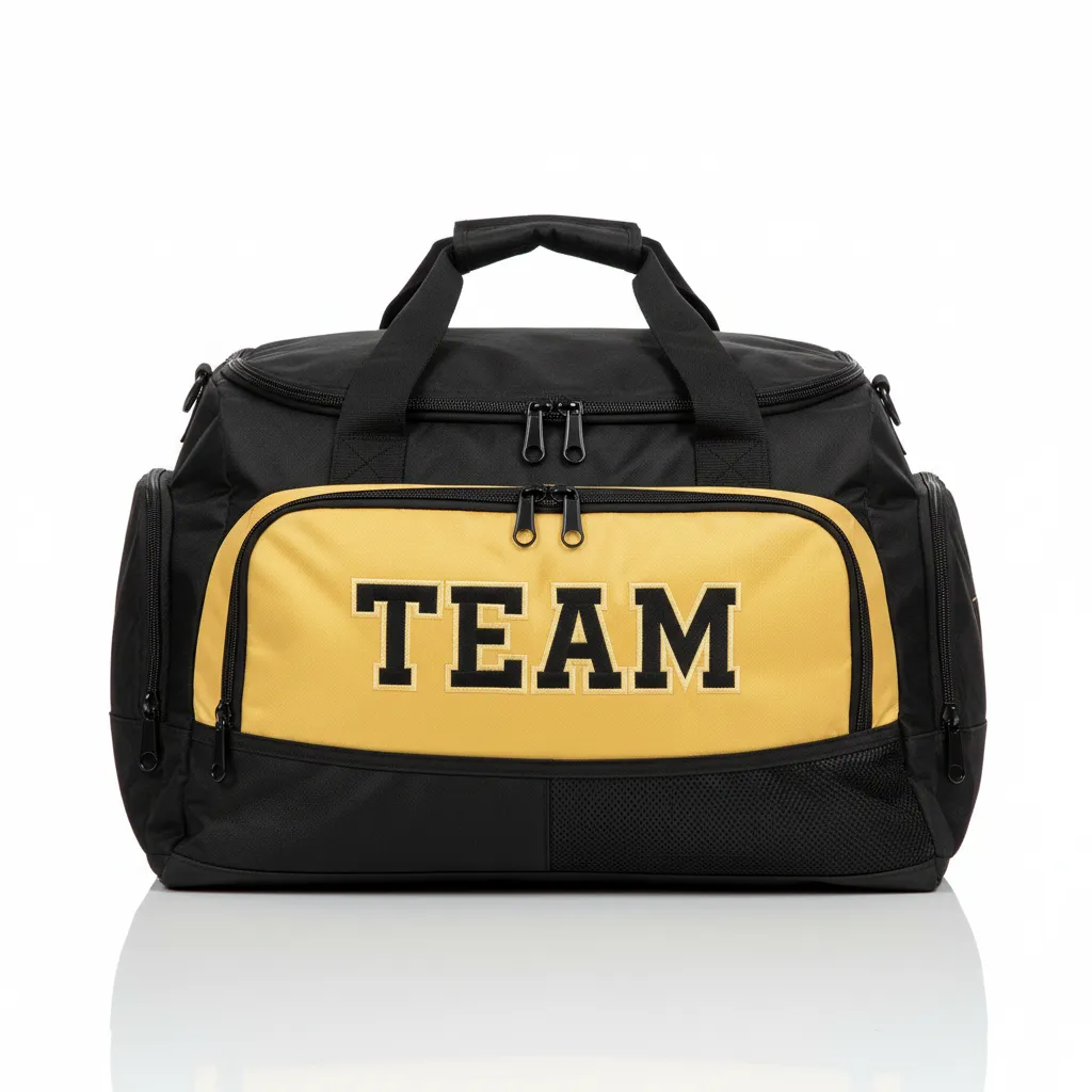 Custom Wrestling Gearbag - Black, Gold - Gear Bag Vegas Front Panel - Front View - HAMCO Sports Inc.