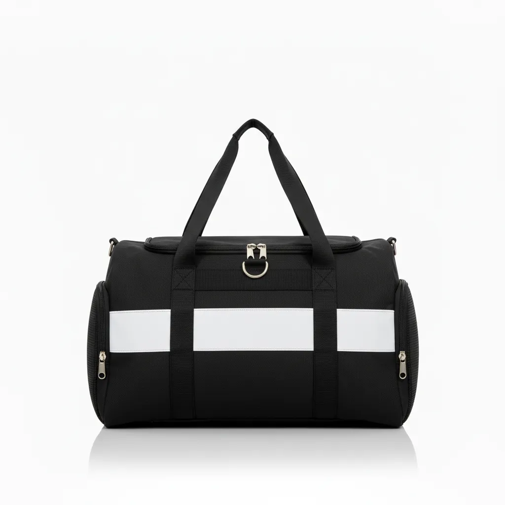 Custom Wrestling Gearbag - Black, White - Gear Bag Contrast Stripe - Back View - HAMCO Sports Inc.