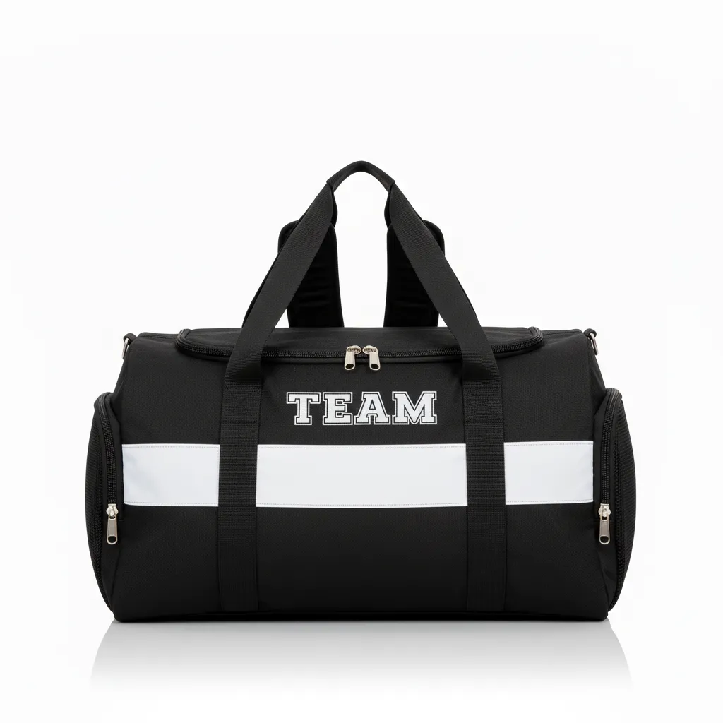 Custom Wrestling Gearbag - Black, White - Gear Bag Contrast Stripe - Front View - HAMCO Sports Inc.