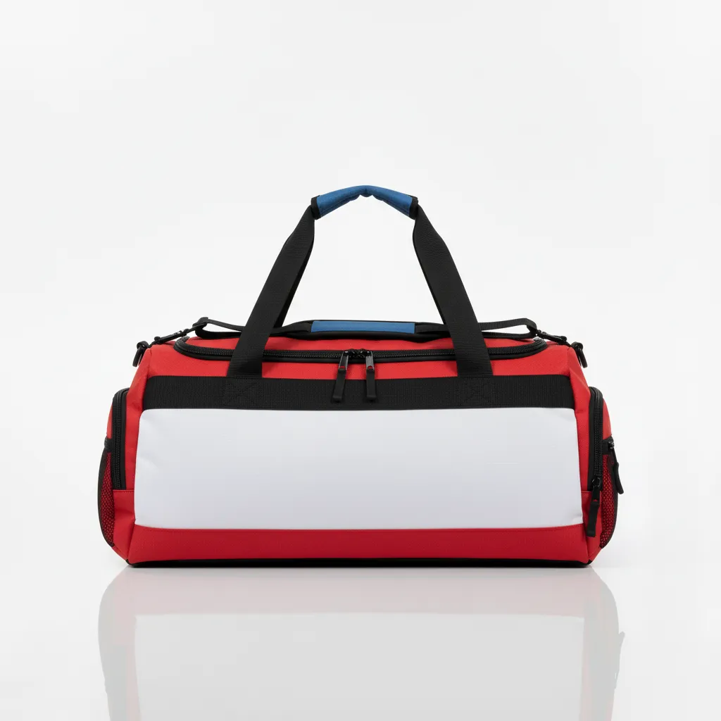 Custom Wrestling Gearbag - White - Gear Bag Cardinal Contrast Stripe - Back View - HAMCO Sports Inc.