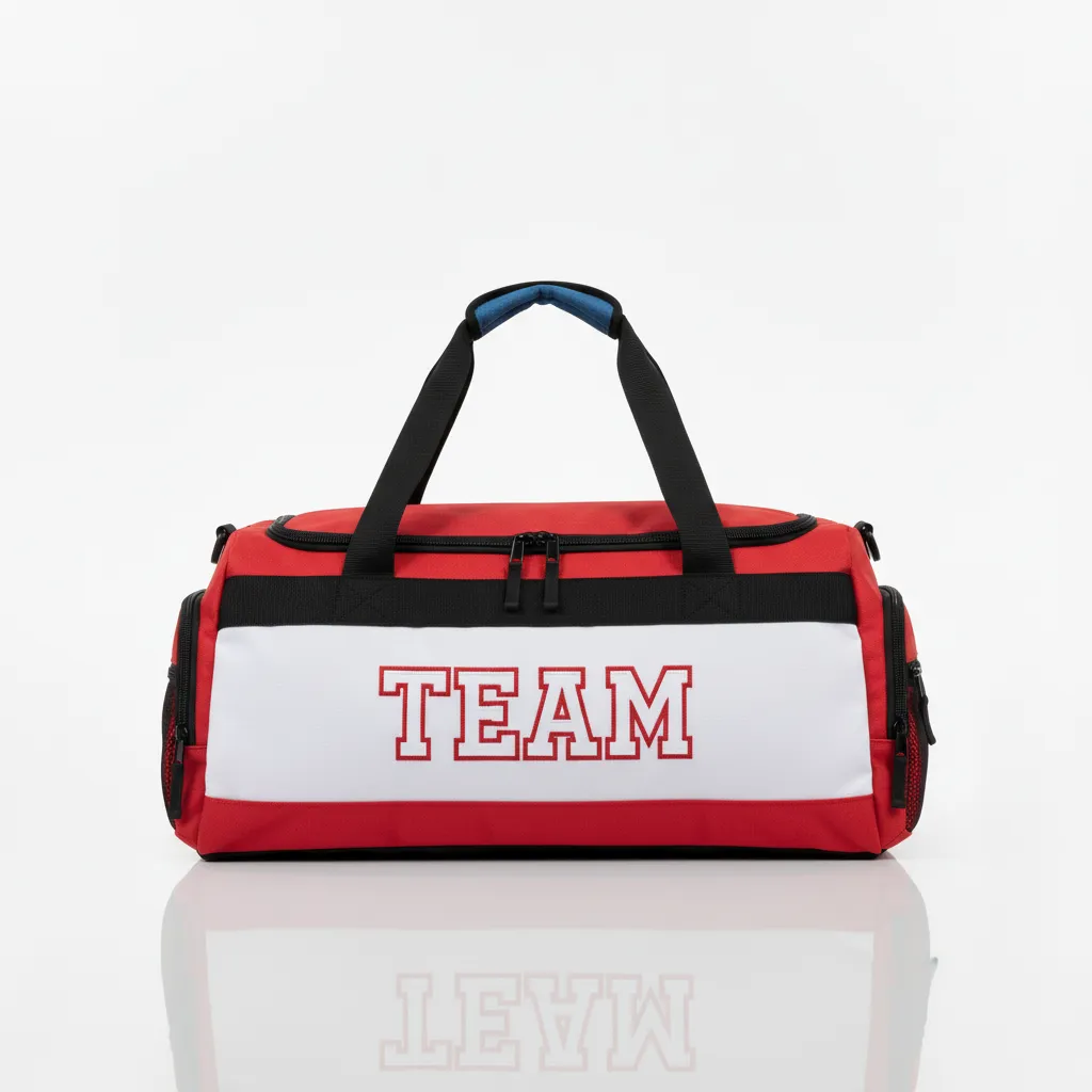 Custom Wrestling Gearbag - White - Gear Bag Cardinal Contrast Stripe - Side View - HAMCO Sports Inc.