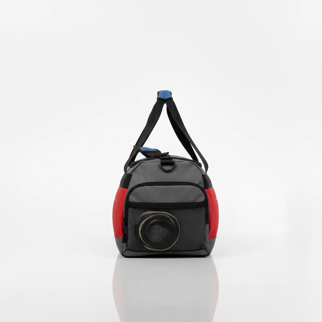 Custom Wrestling Gearbag - Red - Gear Bag Charcoal Front Panel - Side View - HAMCO Sports Inc.