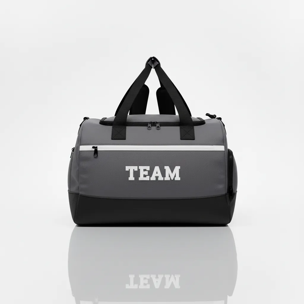 Custom Wrestling Gearbag - White - Gear Bag Charcoal Contrast Stripe - Front View - HAMCO Sports Inc.