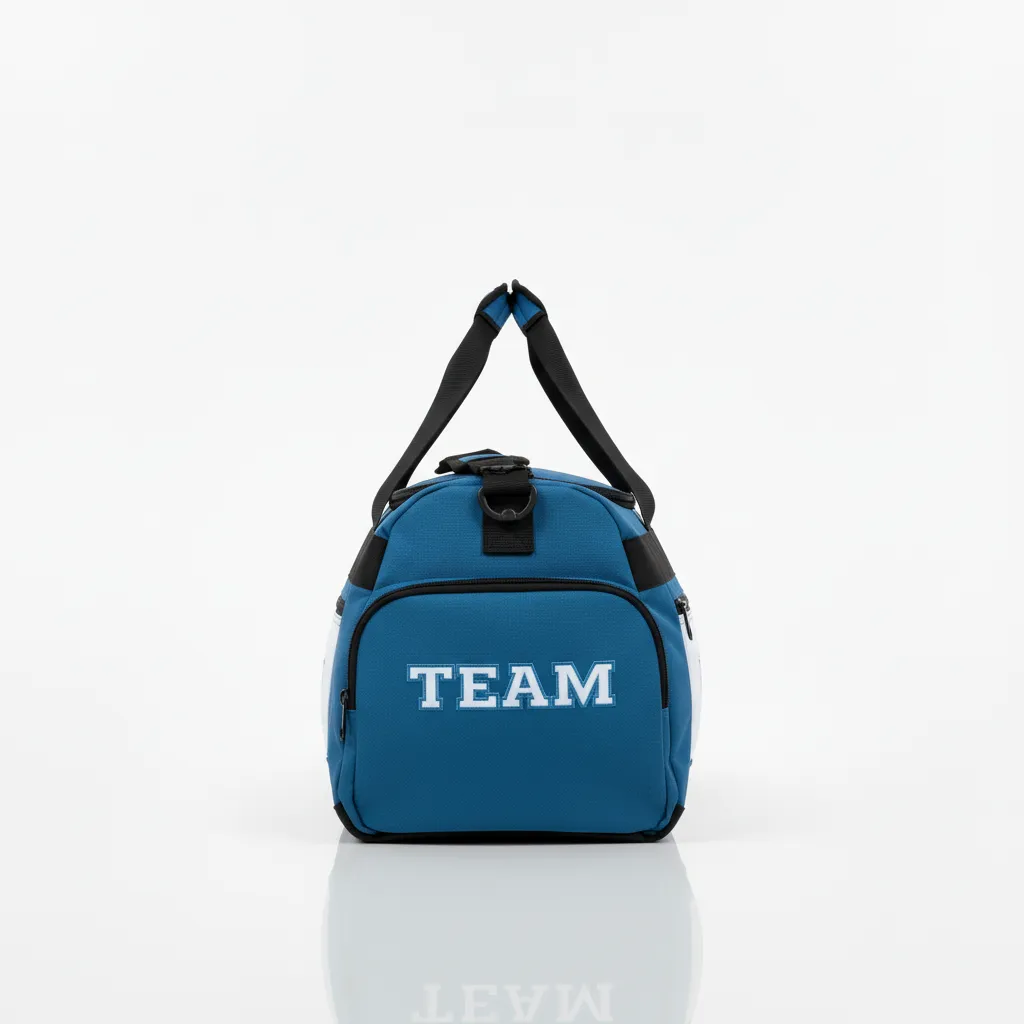 Custom Wrestling Gearbag - Blue, White - Gear Bag Columbia Front Panel - Side View - HAMCO Sports Inc.
