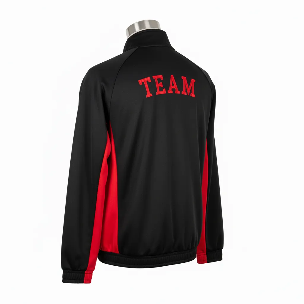 Custom Wrestling Lightweight Track Jacket - Black, Red - Track Jacket Side Panel - Back View - HAMCO Sports Inc.
