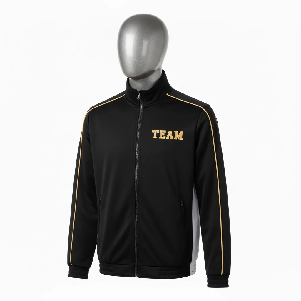 Custom Wrestling Lightweight Track Jacket - Black, Gold - Track Jacket Vegas Piping - Front View - HAMCO Sports Inc.