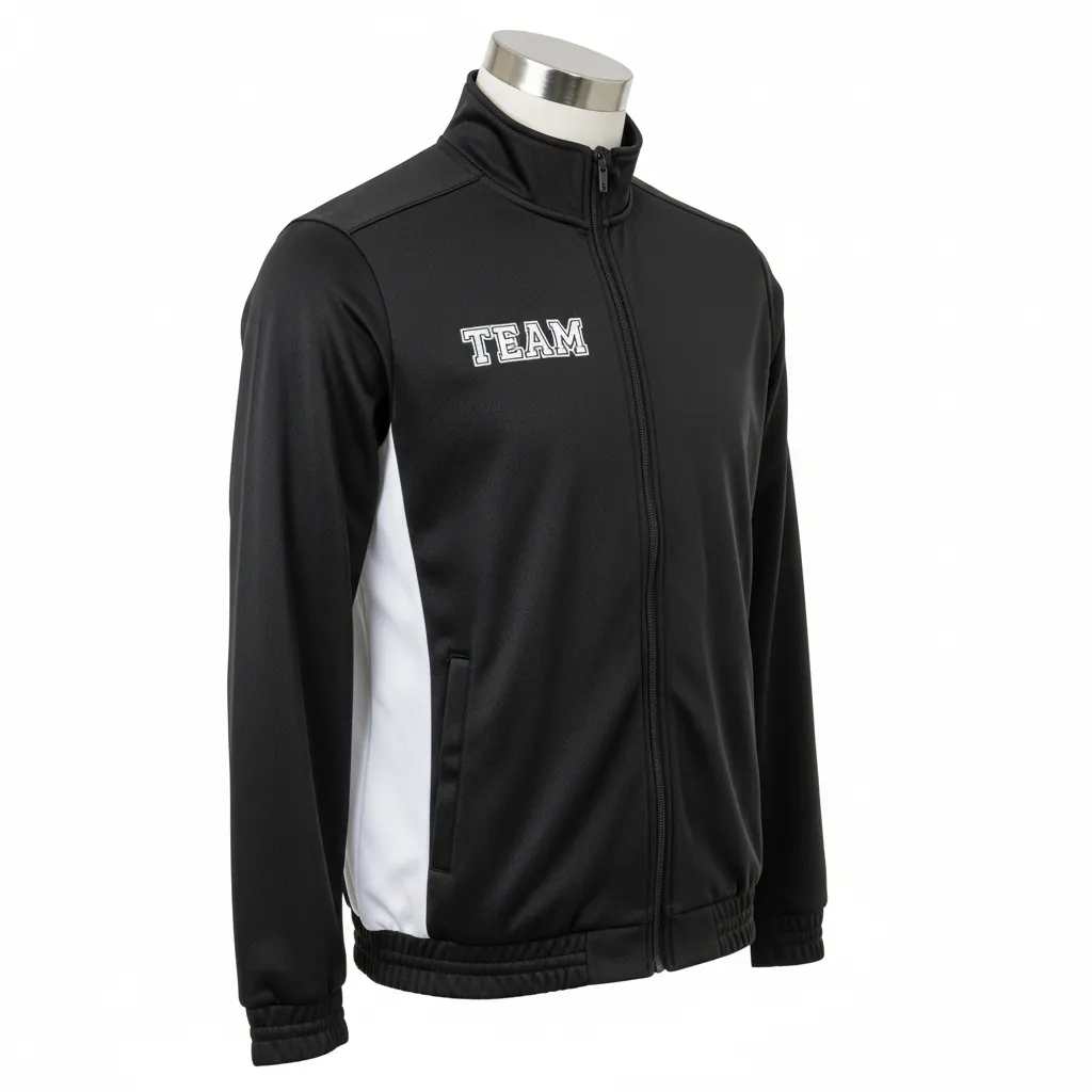 Custom Wrestling Lightweight Track Jacket - Black, White - Track Jacket Side Panel - Front View - HAMCO Sports Inc.