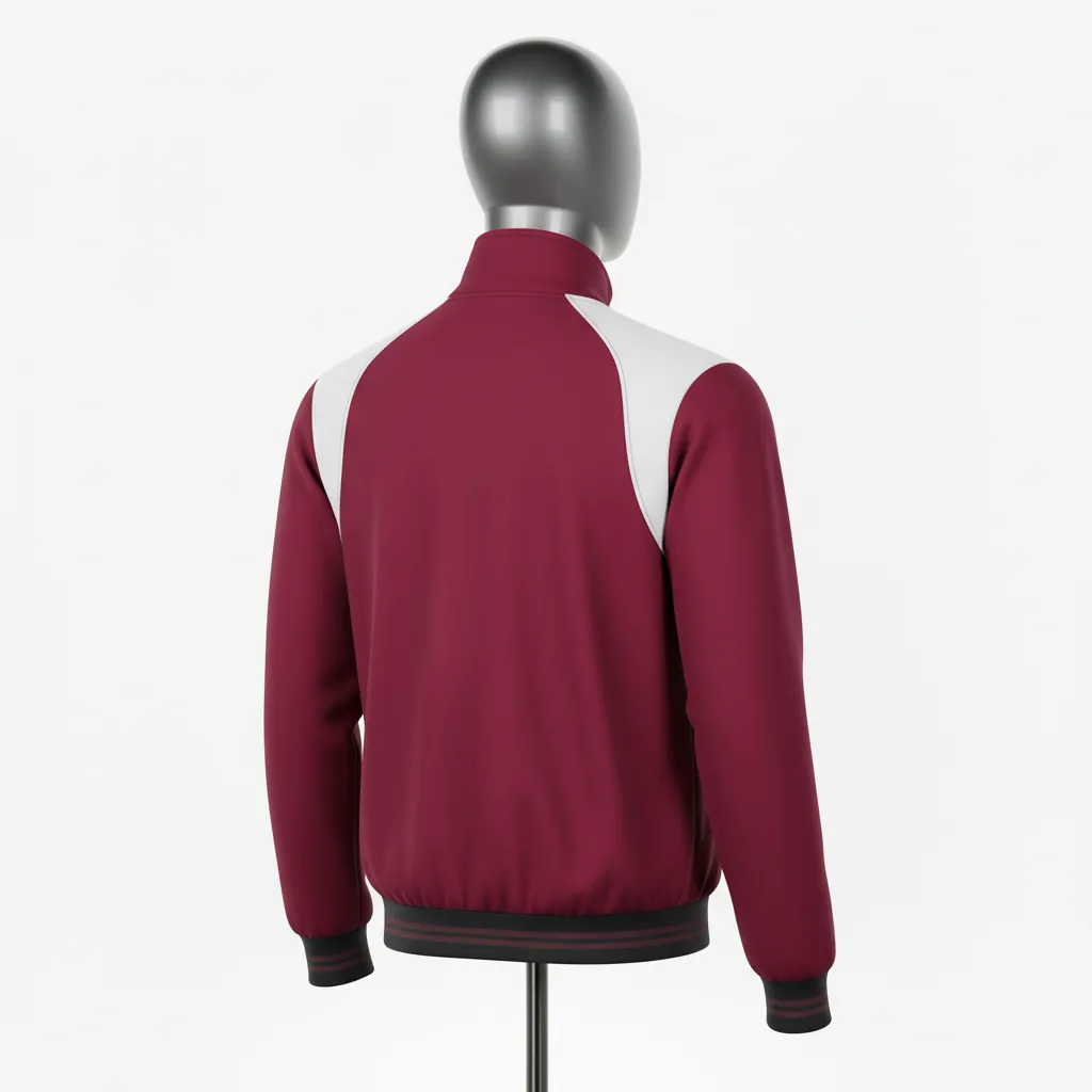 Custom Wrestling Lightweight Track Jacket - Burgundy, White - Track Jacket Shoulder Panel - Back View - HAMCO Sports Inc.