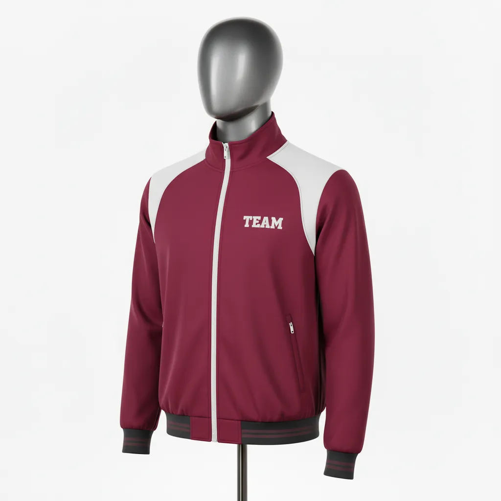 Custom Wrestling Lightweight Track Jacket - Burgundy, White - Track Jacket Shoulder Panel - Front View - HAMCO Sports Inc.