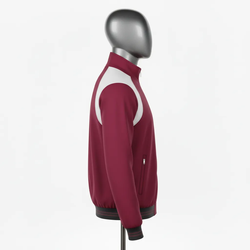 Custom Wrestling Lightweight Track Jacket - Burgundy, White - Track Jacket Shoulder Panel - Side View - HAMCO Sports Inc.