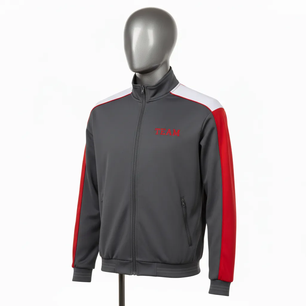 Custom Wrestling Lightweight Track Jacket - Red - Track Jacket Charcoal Stripe - Front View - HAMCO Sports Inc.