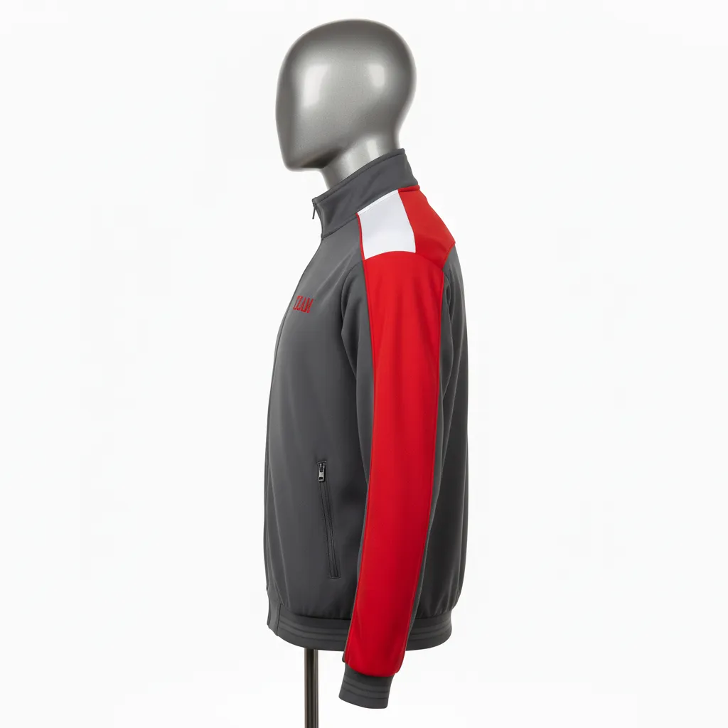 Custom Wrestling Lightweight Track Jacket - Red - Track Jacket Charcoal Stripe - Side View - HAMCO Sports Inc.