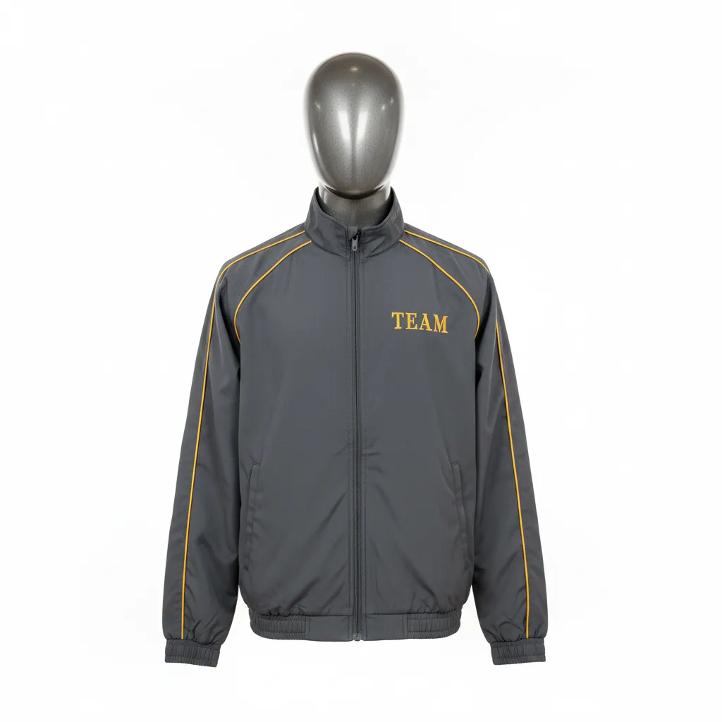 Custom Wrestling Lightweight Track Jacket - Gold - Track Jacket Charcoal Vegas Piping - Front View - HAMCO Sports Inc.