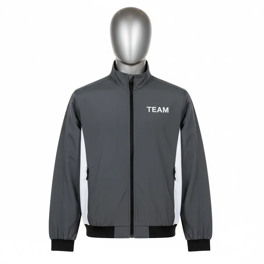 Custom Wrestling Lightweight Track Jacket - White - Track Jacket Charcoal Side Panel - Front View - HAMCO Sports Inc.