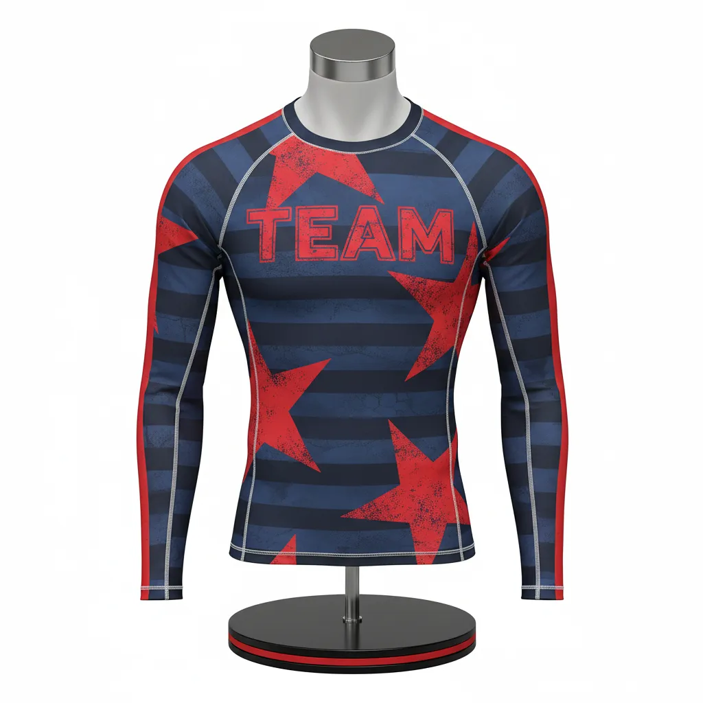Custom Wrestling Long Sleeve Compression Shirt - Black, Red - Long Sleeve Compression Shirt Sleeve Stripe - Front View - HAMCO Sports Inc.
