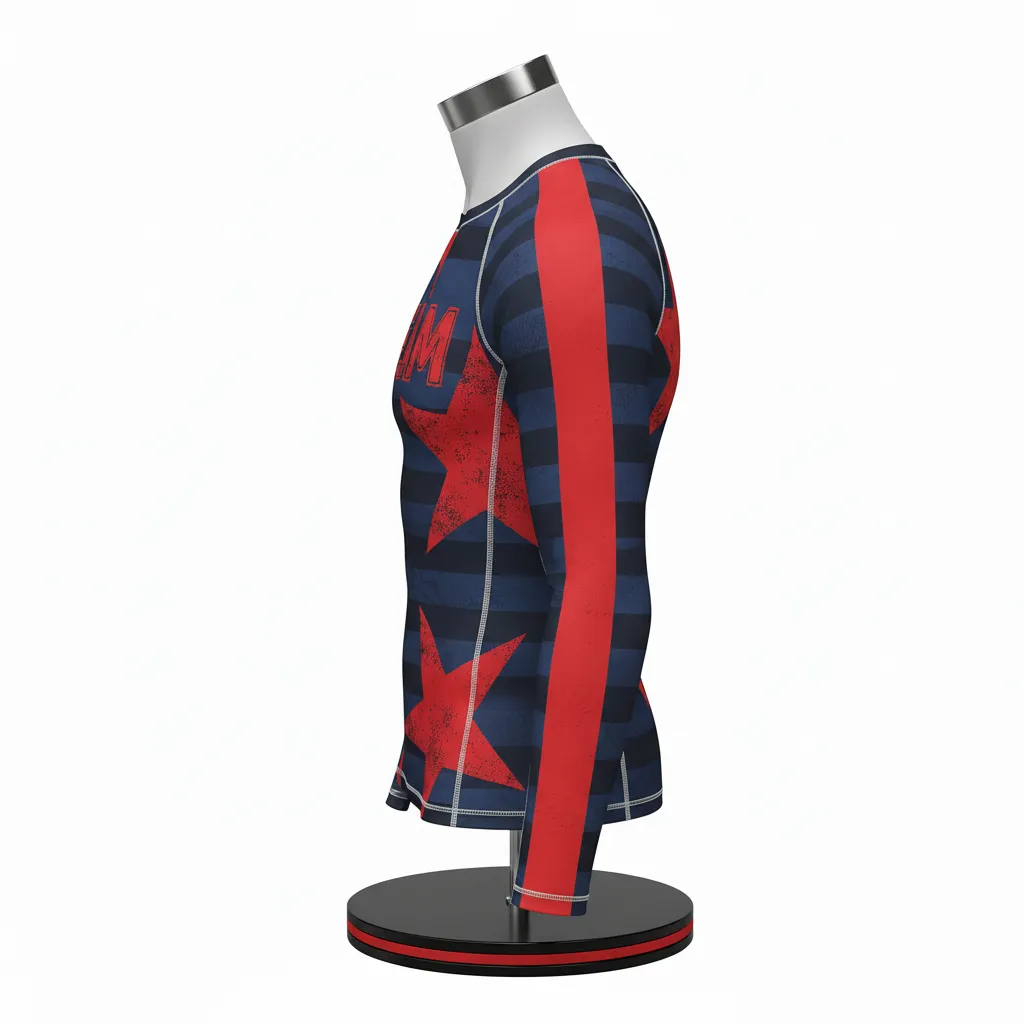 Custom Wrestling Long Sleeve Compression Shirt - Black, Red - Long Sleeve Compression Shirt Sleeve Stripe - Side View - HAMCO Sports Inc.