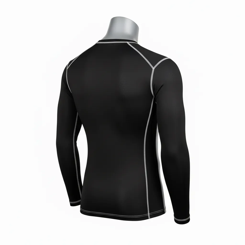 Custom Wrestling Long Sleeve Compression Shirt - Black, White - Long Sleeve Compression Shirt Side Stripe - Back View - HAMCO Sports Inc.