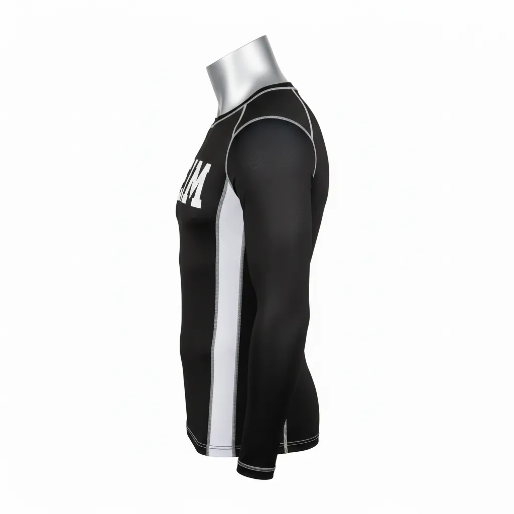Custom Wrestling Long Sleeve Compression Shirt - Black, White - Long Sleeve Compression Shirt Side Stripe - Side View - HAMCO Sports Inc.