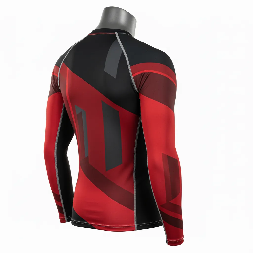 Custom Wrestling Long Sleeve Compression Shirt - Black - Long Sleeve Compression Shirt Cardinal Shoulder Panel - Back View - HAMCO Sports Inc.