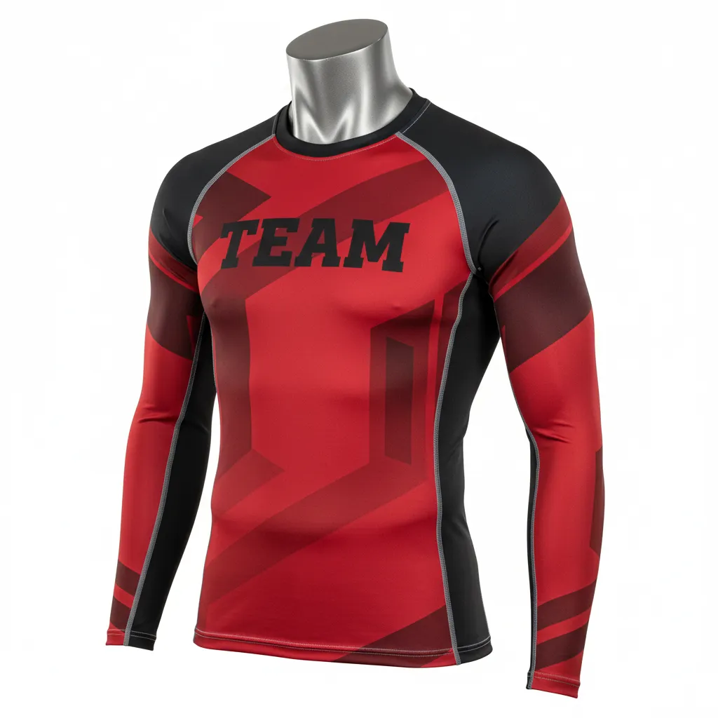 Custom Wrestling Long Sleeve Compression Shirt - Black - Long Sleeve Compression Shirt Cardinal Shoulder Panel - Front View - HAMCO Sports Inc.