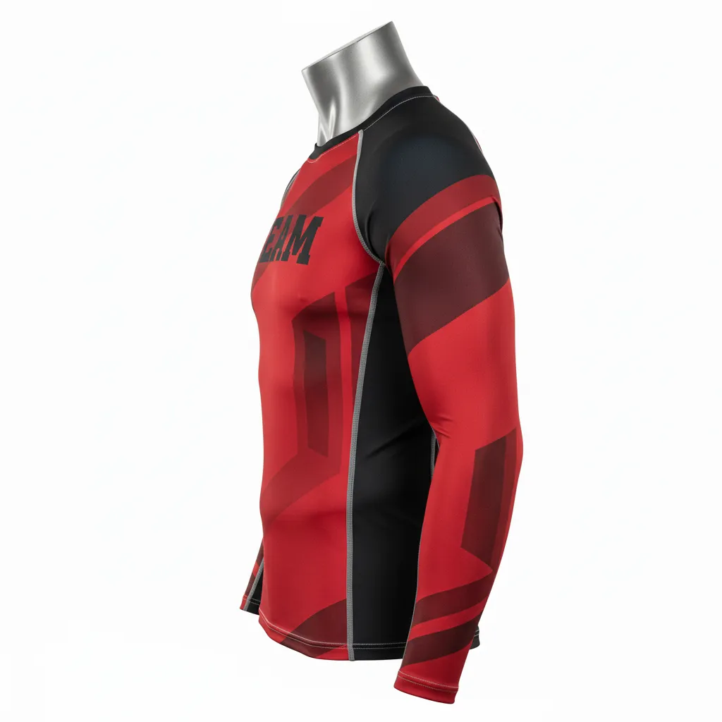 Custom Wrestling Long Sleeve Compression Shirt - Black - Long Sleeve Compression Shirt Cardinal Shoulder Panel - Side View - HAMCO Sports Inc.