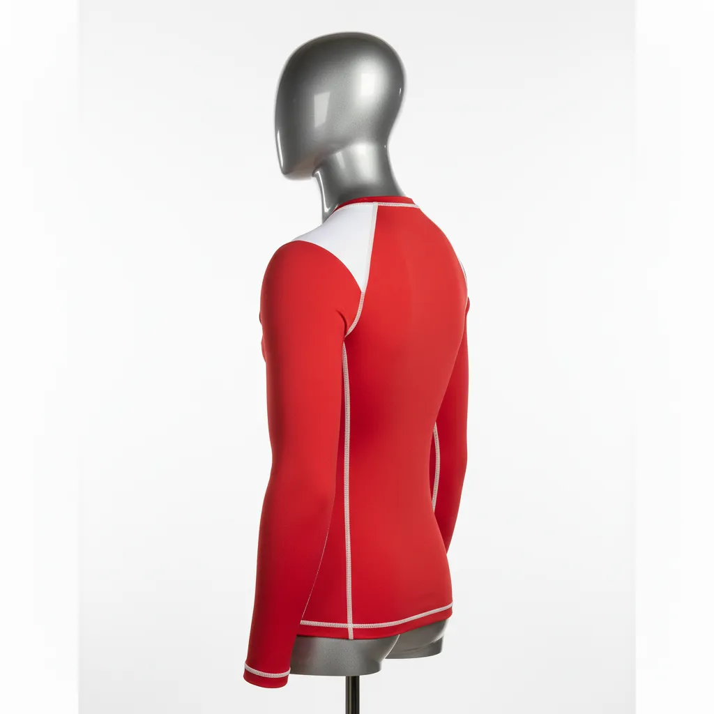 Custom Wrestling Long Sleeve Compression Shirt - White - Long Sleeve Compression Shirt Cardinal Shoulder Panel - Back View - HAMCO Sports Inc.