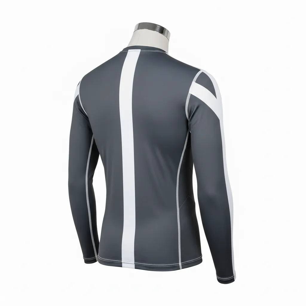 Custom Wrestling Long Sleeve Compression Shirt - White - Long Sleeve Compression Shirt Charcoal Shoulder Stripe - Back View - HAMCO Sports Inc.