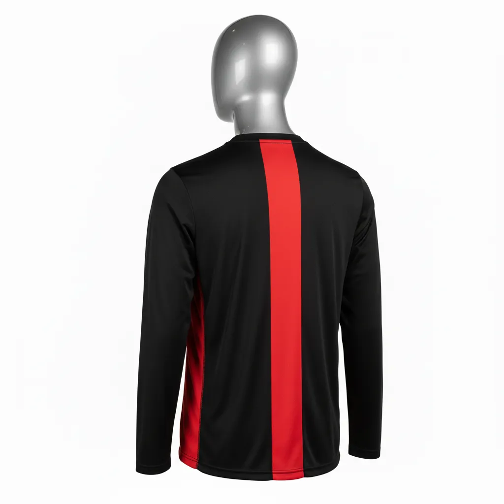 Custom Wrestling Long Sleeve Performance Shirt - Black, Red - Long Sleeve Performance Shirt Side Panel - Back View - HAMCO Sports Inc.