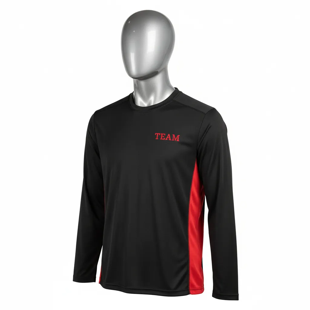 Custom Wrestling Long Sleeve Performance Shirt - Black, Red - Long Sleeve Performance Shirt Side Panel - Front View - HAMCO Sports Inc.