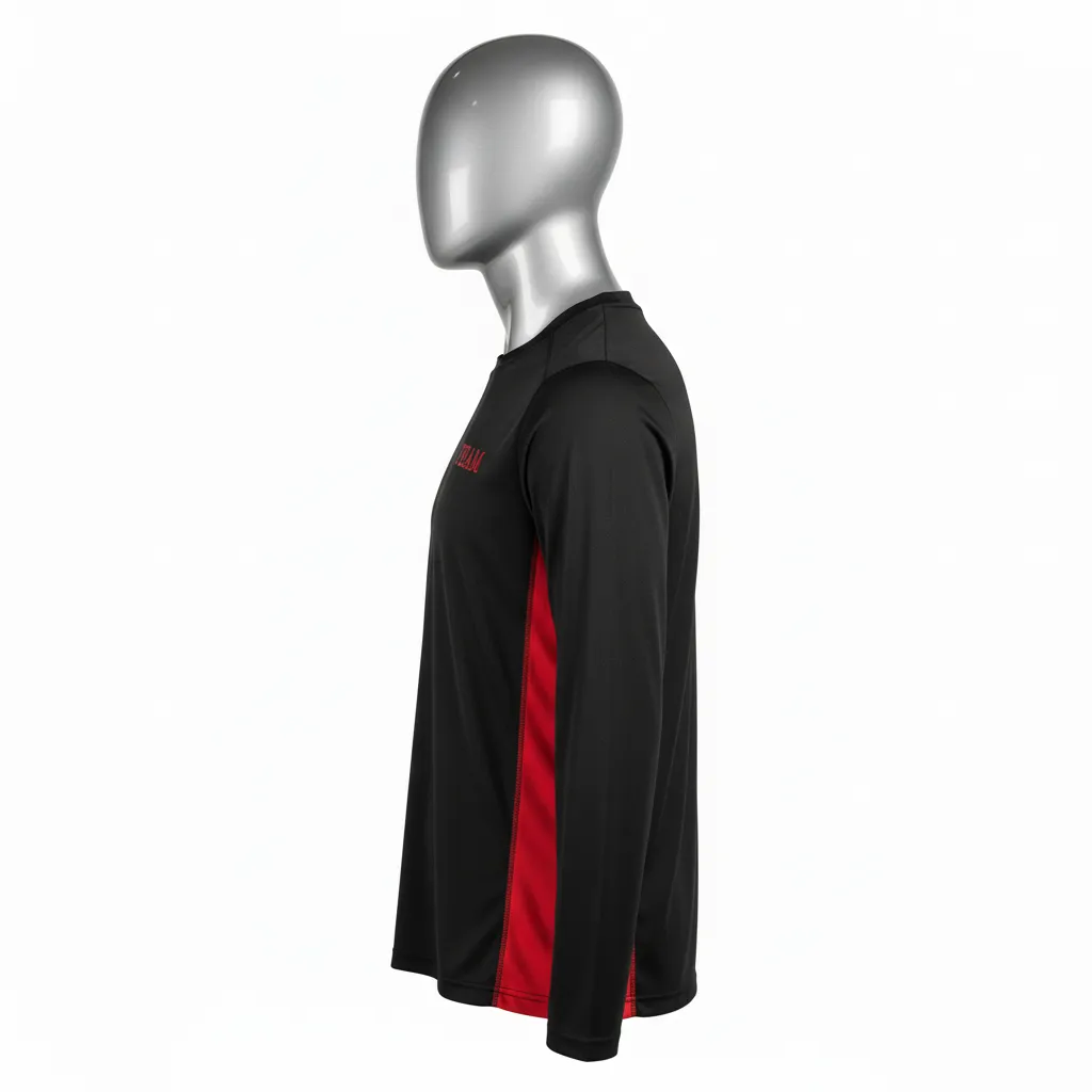 Custom Wrestling Long Sleeve Performance Shirt - Black, Red - Long Sleeve Performance Shirt Side Panel - Side View - HAMCO Sports Inc.