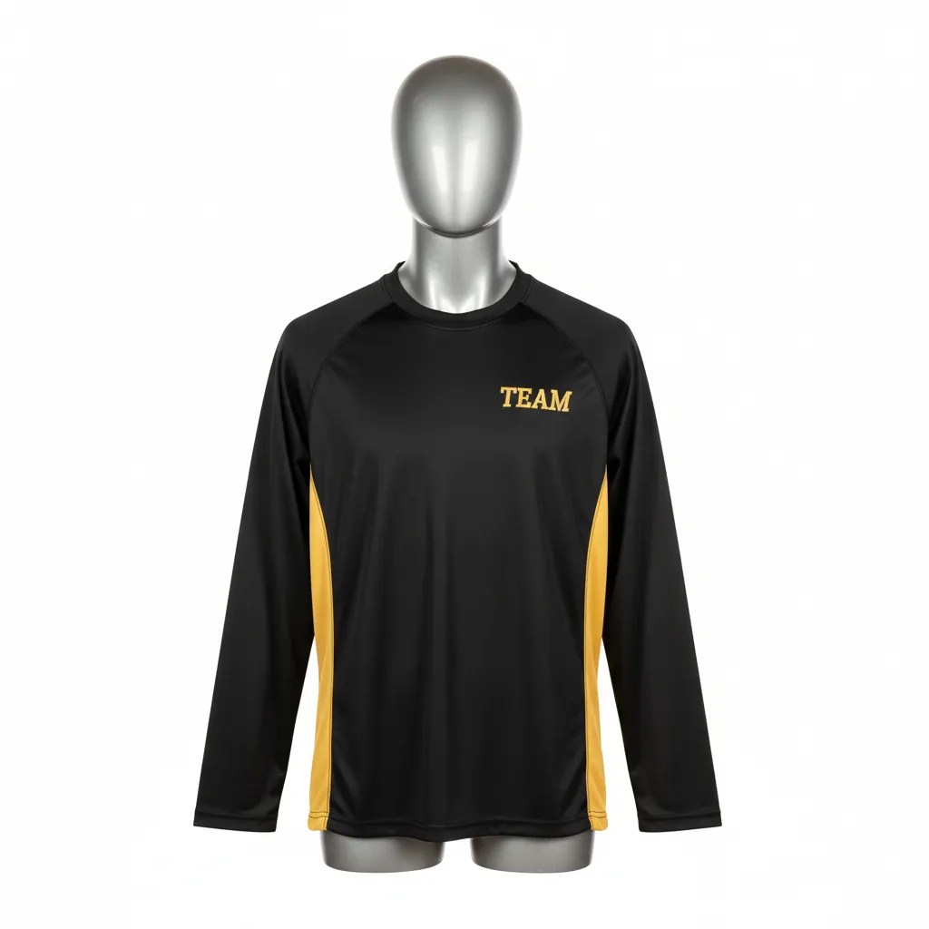 Custom Wrestling Long Sleeve Performance Shirt - Black, Gold - Long Sleeve Performance Shirt Vegas Side Panel - Front View - HAMCO Sports Inc.