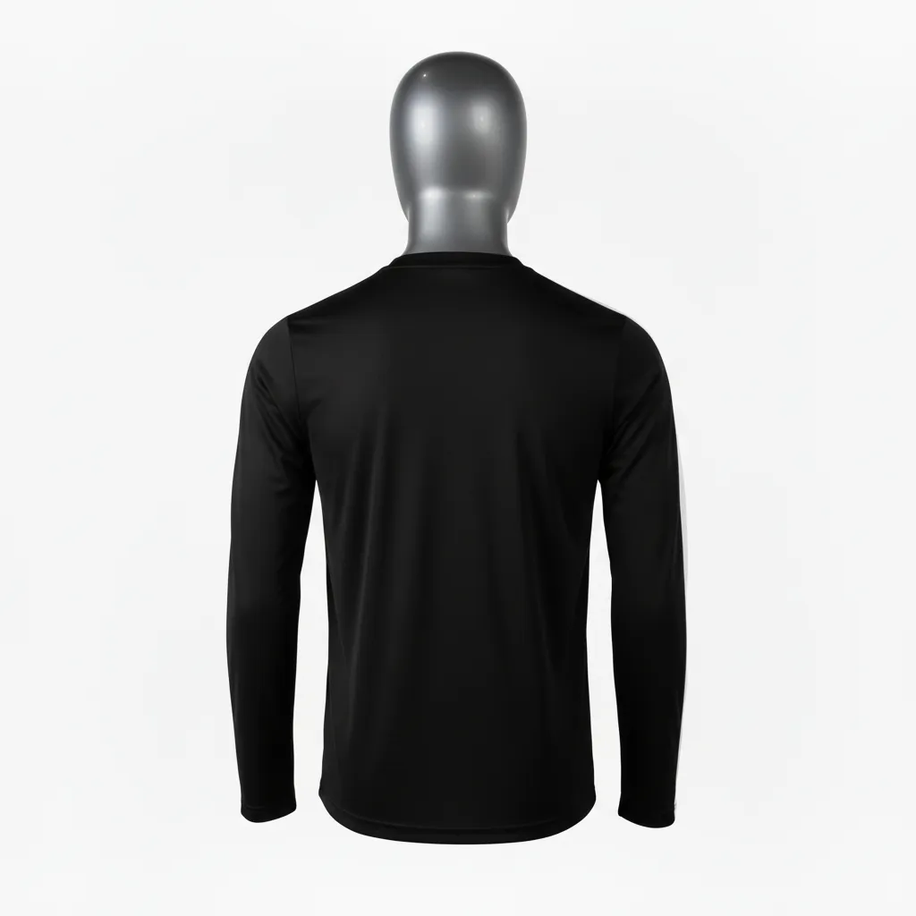 Custom Wrestling Long Sleeve Performance Shirt - Black, White - Long Sleeve Performance Shirt Sleeve Stripe - Back View - HAMCO Sports Inc.