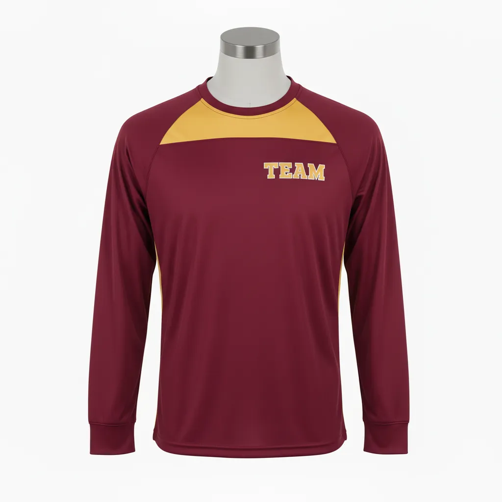 Custom Wrestling Long Sleeve Performance Shirt - Burgundy, Gold - Long Sleeve Performance Shirt Vegas Shoulder Panel - Front View - HAMCO Sports Inc.