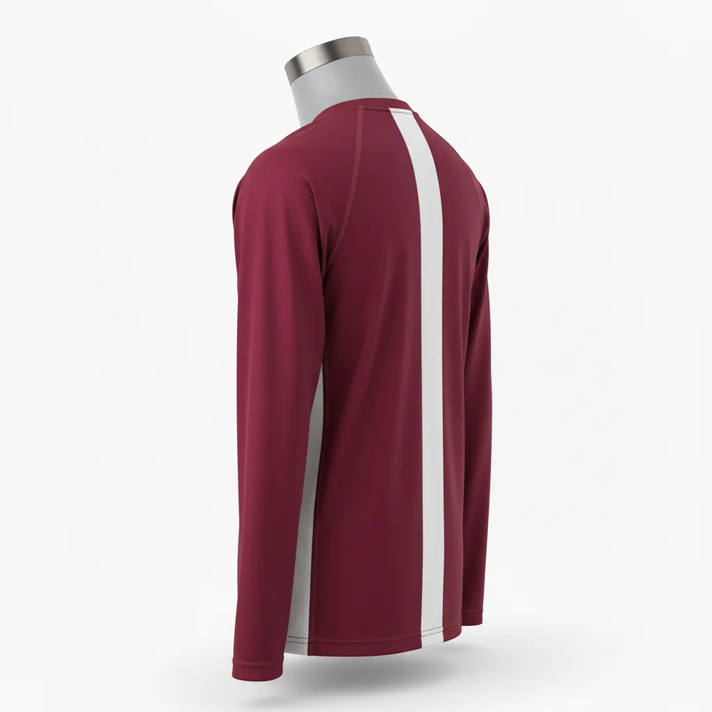 Custom Wrestling Long Sleeve Performance Shirt - Burgundy, White - Long Sleeve Performance Shirt Side Panel - Back View - HAMCO Sports Inc.