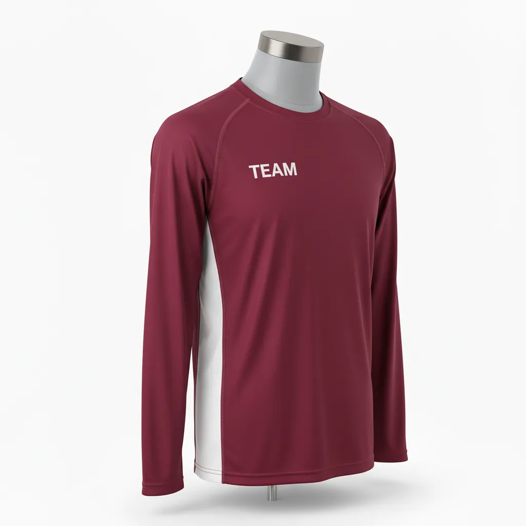 Custom Wrestling Long Sleeve Performance Shirt - Burgundy, White - Long Sleeve Performance Shirt Side Panel - Front View - HAMCO Sports Inc.