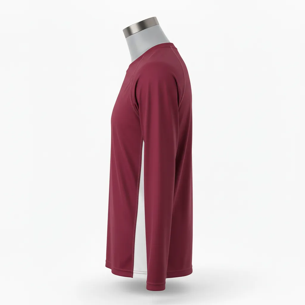 Custom Wrestling Long Sleeve Performance Shirt - Burgundy, White - Long Sleeve Performance Shirt Side Panel - Side View - HAMCO Sports Inc.