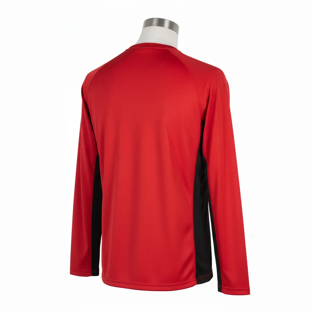 Custom Wrestling Long Sleeve Performance Shirt - Black - Long Sleeve Performance Shirt Cardinal Side Panel - Back View - HAMCO Sports Inc.