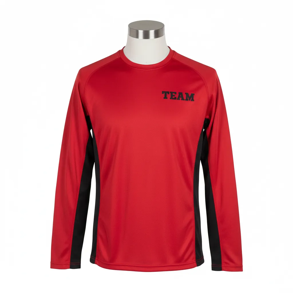 Custom Wrestling Long Sleeve Performance Shirt - Black - Long Sleeve Performance Shirt Cardinal Side Panel - Front View - HAMCO Sports Inc.