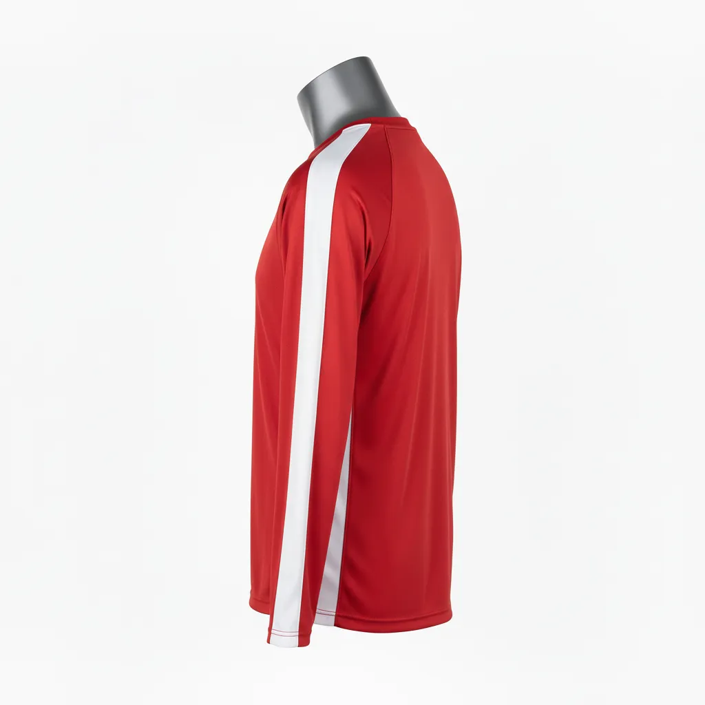 Custom Wrestling Long Sleeve Performance Shirt - White - Long Sleeve Performance Shirt Cardinal Sleeve Stripe - Side View - HAMCO Sports Inc.