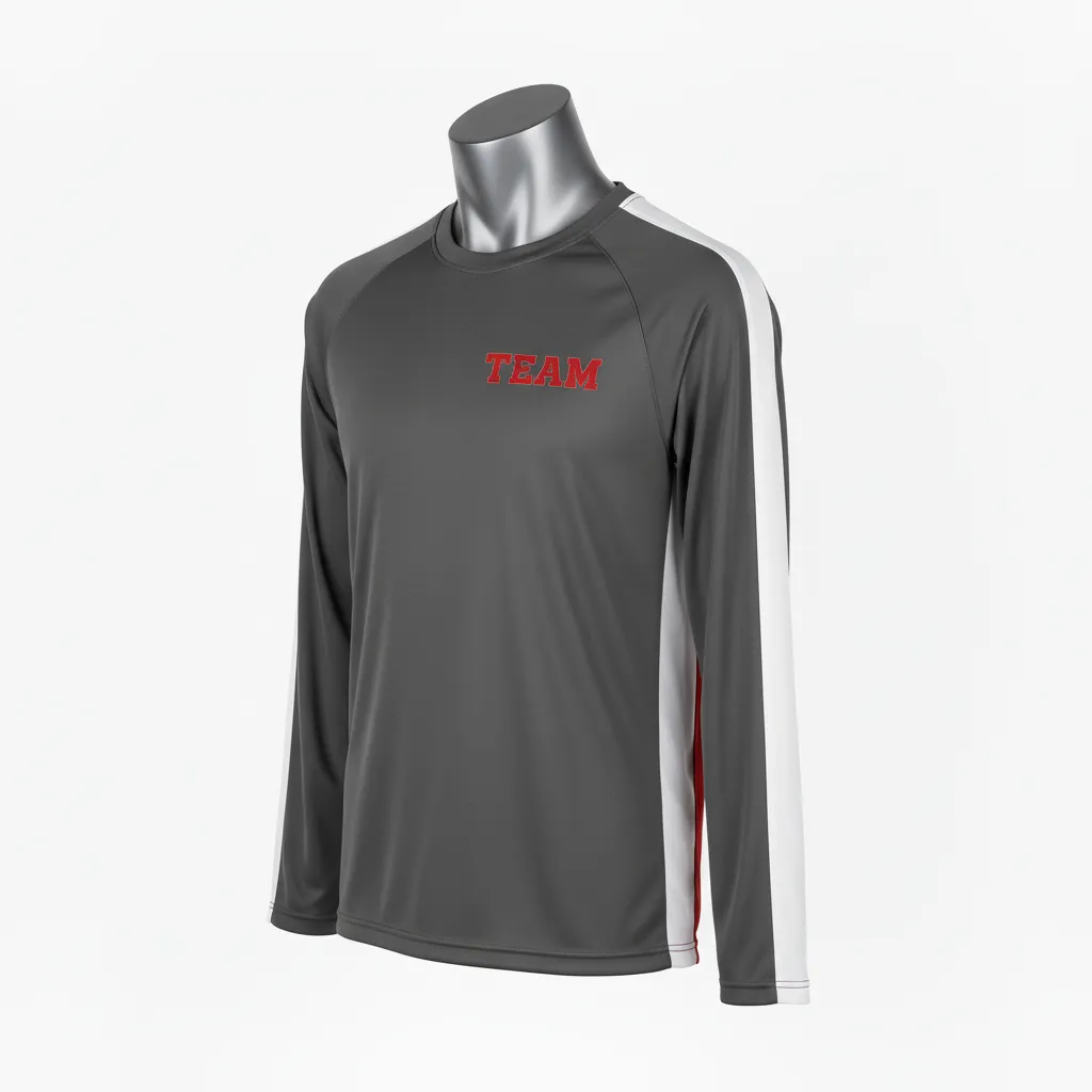 Custom Wrestling Long Sleeve Performance Shirt - Red - Long Sleeve Performance Shirt Charcoal Side Panel - Front View - HAMCO Sports Inc.