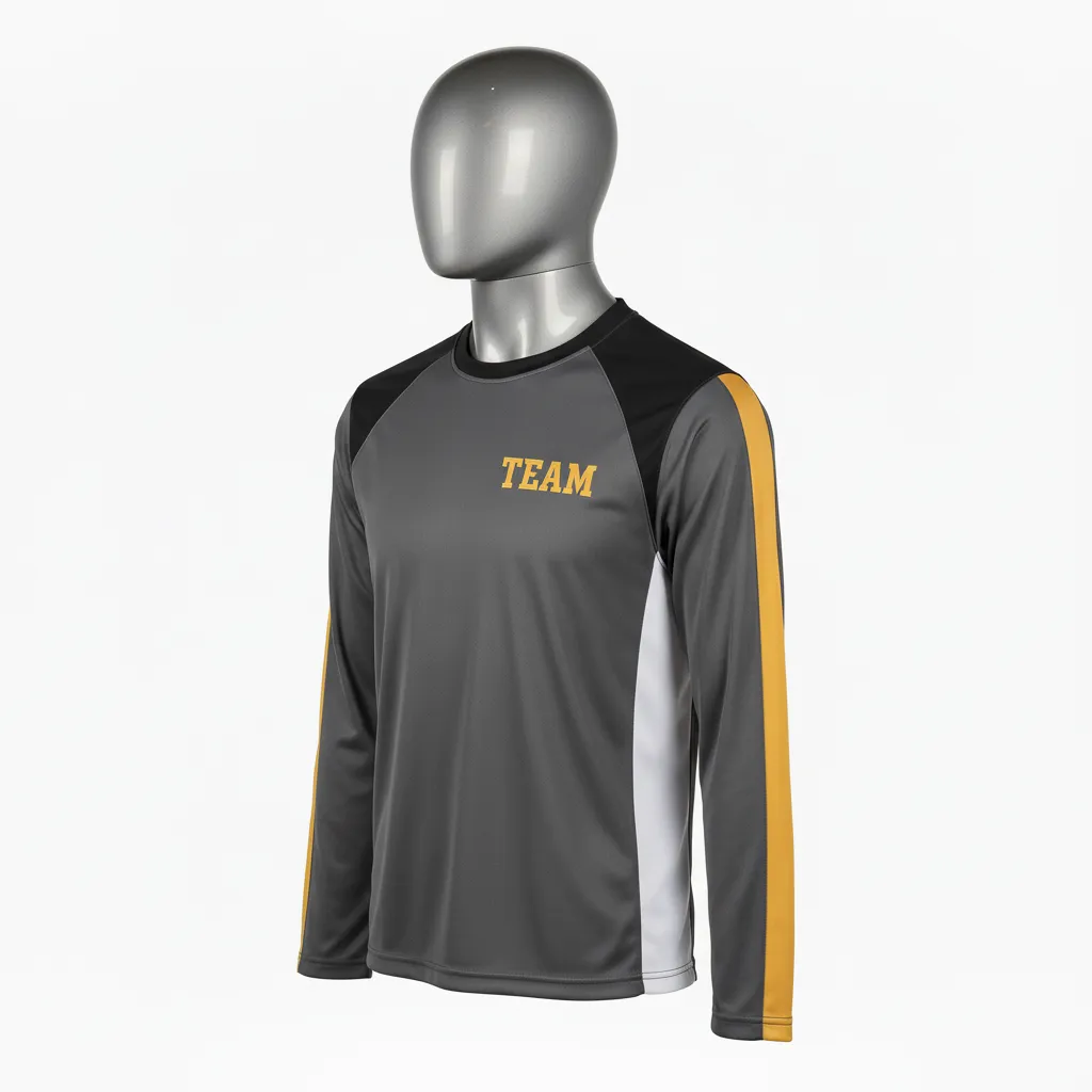 Custom Wrestling Long Sleeve Performance Shirt - Gold - Long Sleeve Performance Shirt Charcoal Vegas Sleeve Stripe - Front View - HAMCO Sports Inc.