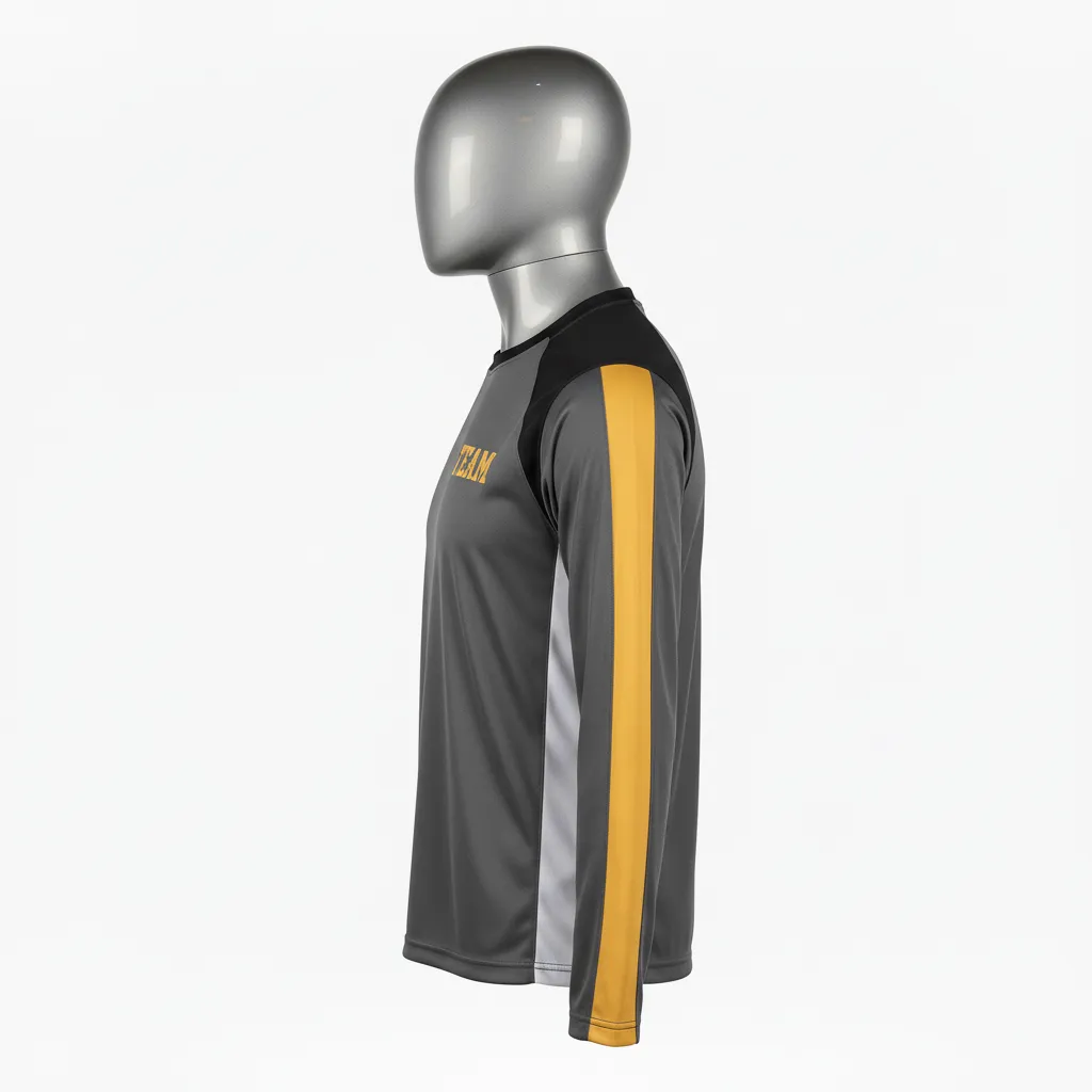 Custom Wrestling Long Sleeve Performance Shirt - Gold - Long Sleeve Performance Shirt Charcoal Vegas Sleeve Stripe - Side View - HAMCO Sports Inc.