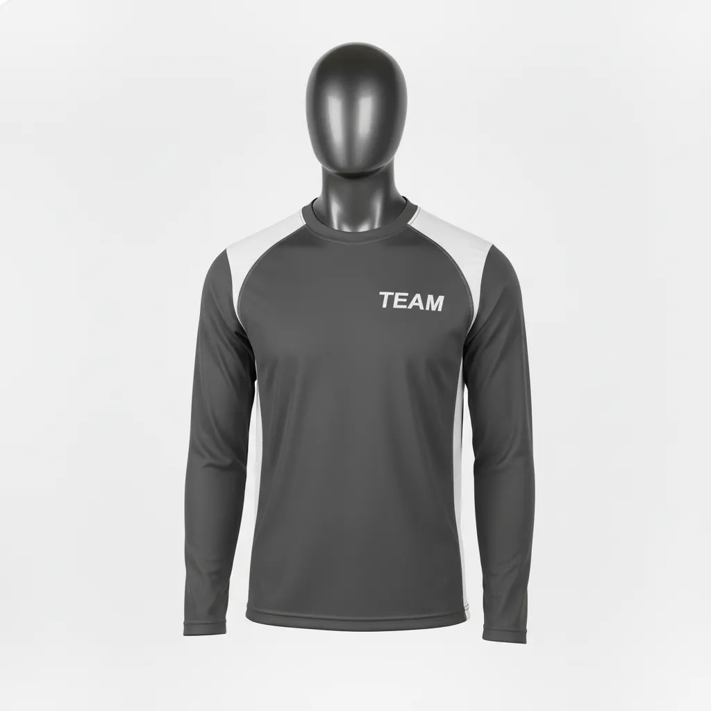 Custom Wrestling Long Sleeve Performance Shirt - White - Long Sleeve Performance Shirt Charcoal Shoulder Panel - Front View - HAMCO Sports Inc.