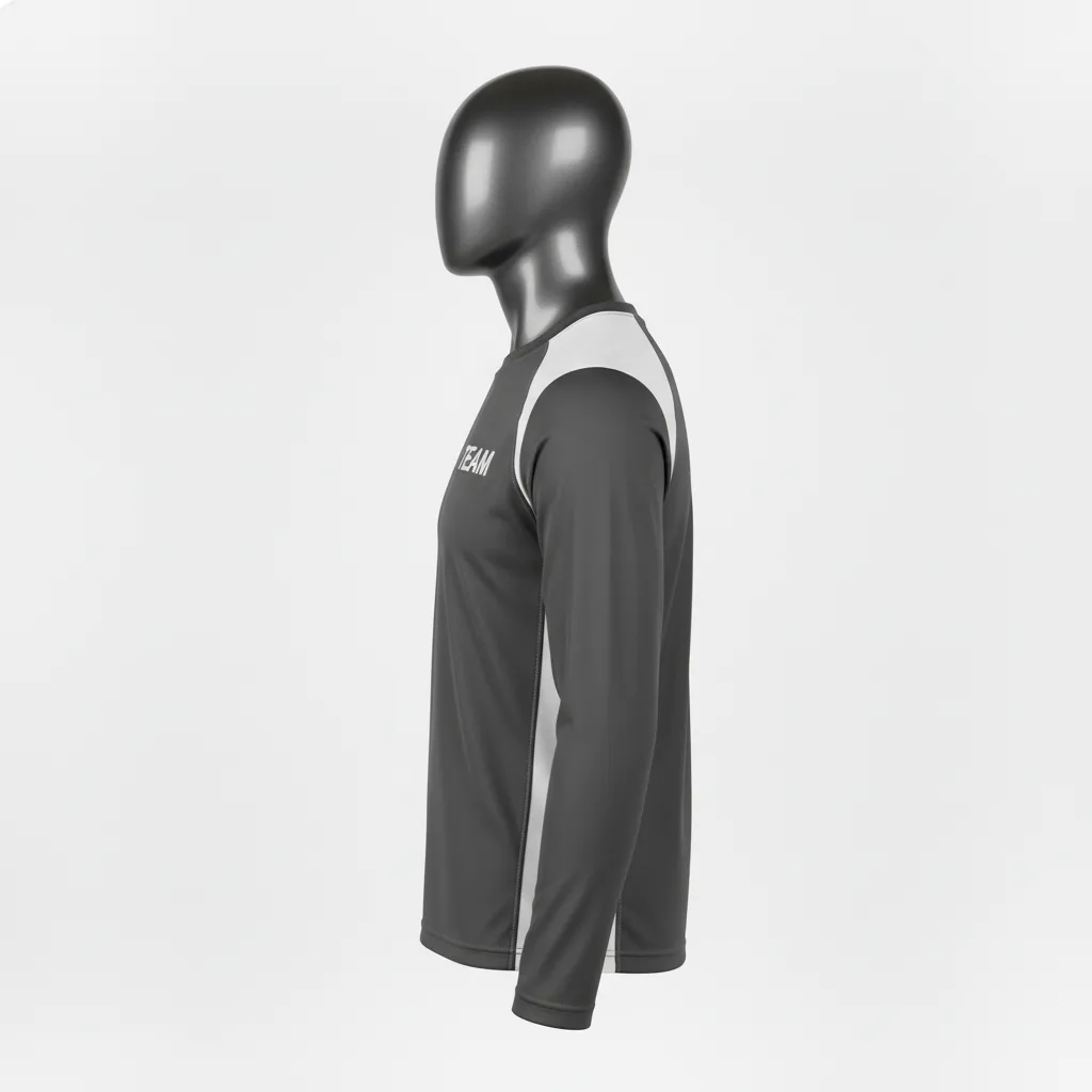 Custom Wrestling Long Sleeve Performance Shirt - White - Long Sleeve Performance Shirt Charcoal Shoulder Panel - Side View - HAMCO Sports Inc.