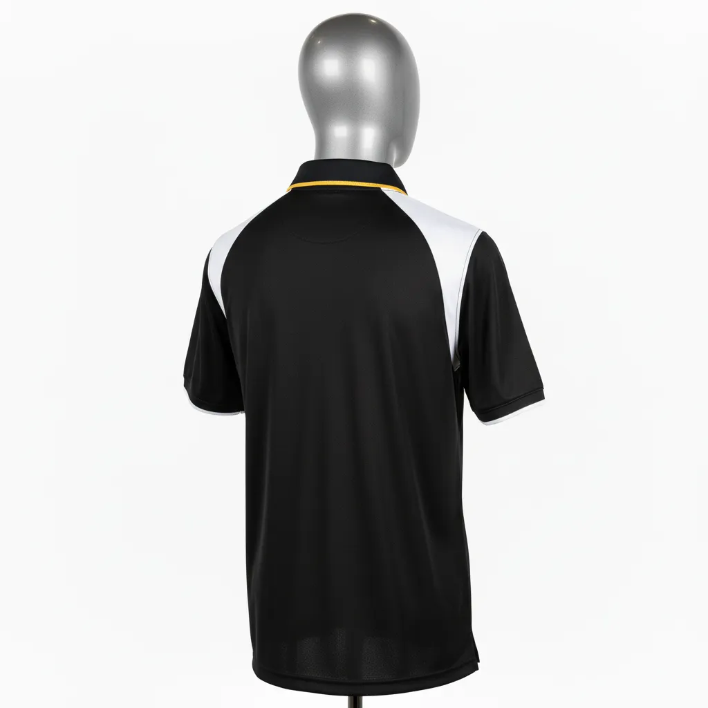 Custom Wrestling Performance Polo Shirt - Black, White - Polo Shirt Shoulder Panel - Back View - HAMCO Sports Inc.