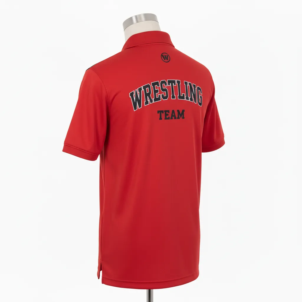 Custom Wrestling Performance Polo Shirt - Black - Polo Shirt Cardinal Shoulder Panel - Back View - HAMCO Sports Inc.