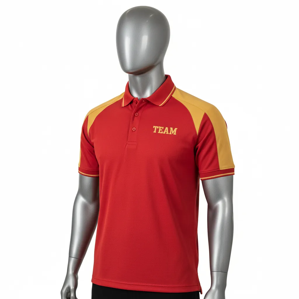 Custom Wrestling Performance Polo Shirt - Gold - Polo Shirt Cardinal Vegas Shoulder Panel - Front View - HAMCO Sports Inc.
