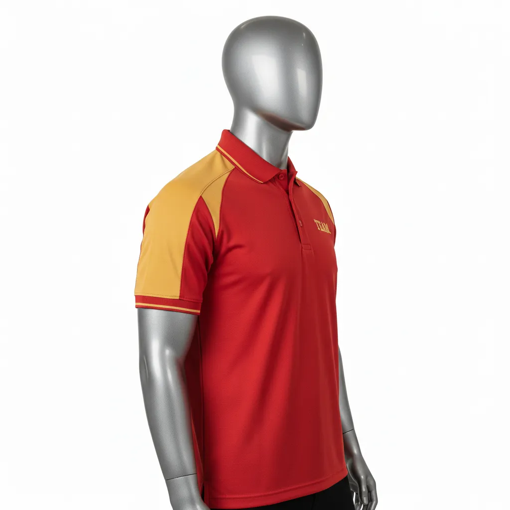 Custom Wrestling Performance Polo Shirt - Gold - Polo Shirt Cardinal Vegas Shoulder Panel - Side View - HAMCO Sports Inc.