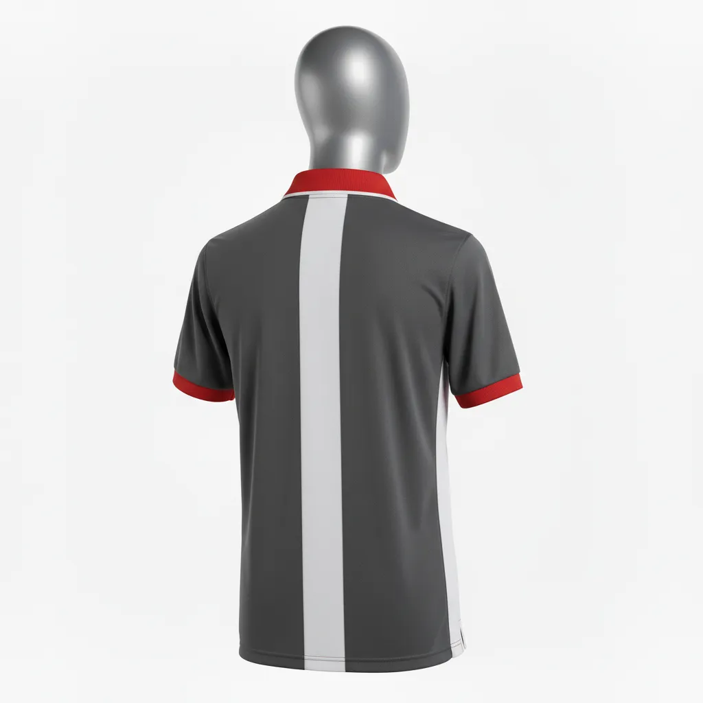 Custom Wrestling Performance Polo Shirt - Red - Polo Shirt Charcoal Collar Trim - Back View - HAMCO Sports Inc.