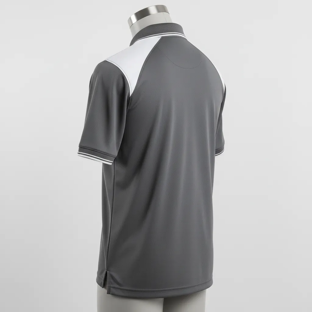 Custom Wrestling Performance Polo Shirt - White - Polo Shirt Charcoal Shoulder Panel - Back View - HAMCO Sports Inc.